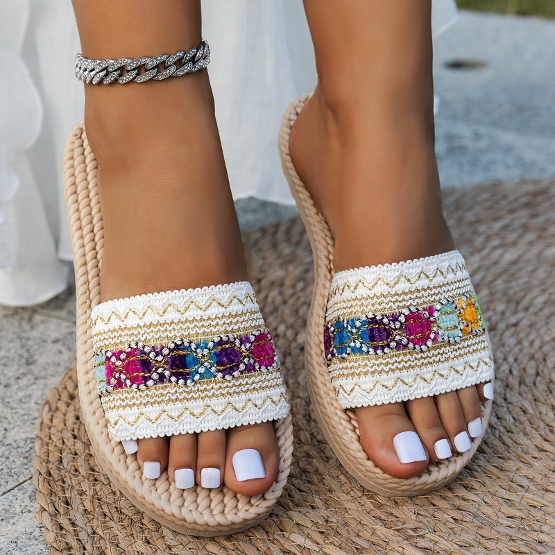 Ethnic Modern Fashion - Chinelos Femininos para Exterior, Sapatos Planos